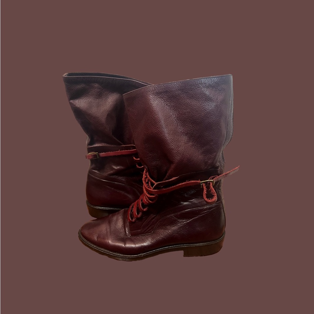 Anne Klein Burgundy Lace Up Boots